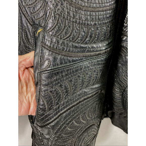 Anthm Design Co Leather Jacket Mens Size 6XL Full Zip Bomber Biker Black‎ Swirl - Picture 16 of 16
